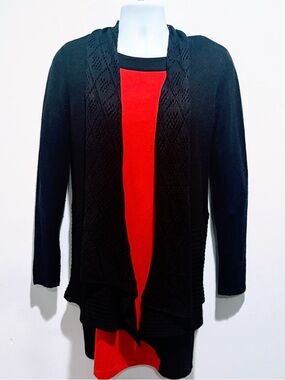 By Design Black Knit Open Front Drape Cardigan Sweater Size M Light Weight